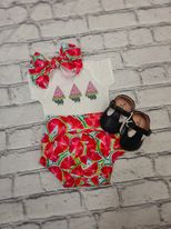 Load image into Gallery viewer, Watermelon Bummie and Bow Set