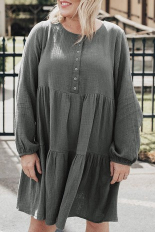 Gray Crinkled Linen Dress