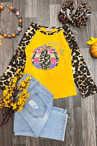 Leop/Mustard Glitter pumpkin raglan