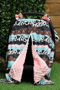 Pink Patterned Cow Car Seat Cover