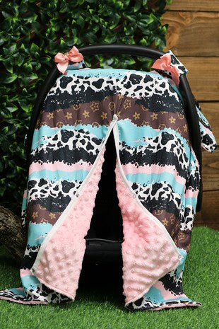 Pink Patterned Cow Car Seat Cover