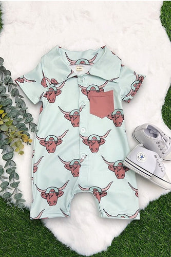 Mint Highland cow Romper