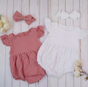 Muslin Flutter romper w/headband