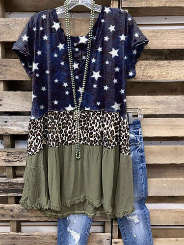 Stars/leop/olive top