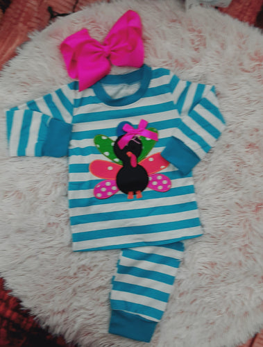 Girls turq/striped Turkey pjs