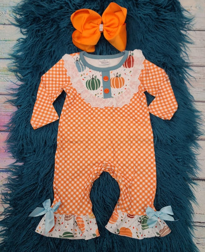 Orange checked Pumpkin Romper