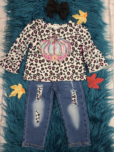 Colorful pumpkin/leop. Denim 2pc