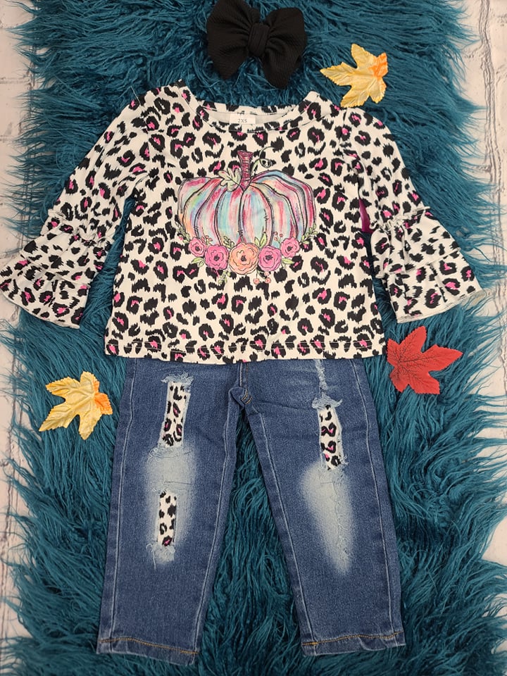 Colorful pumpkin/leop. Denim 2pc