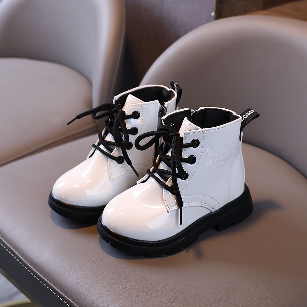 White Lace Up Leather Boots