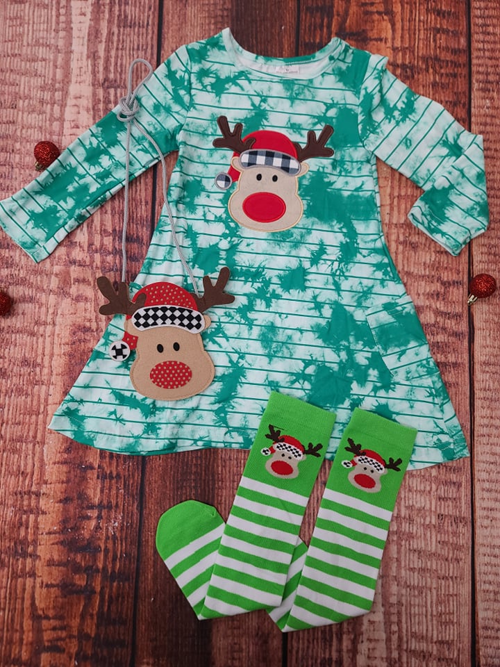 Tie Dye Reindeer 4pc Dress Set