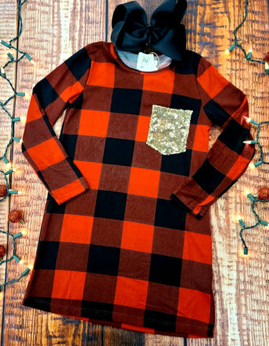 Red plaid Dress w/sequin pocket