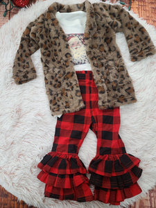 Girls Leopard Fur Cardigan w/pockets