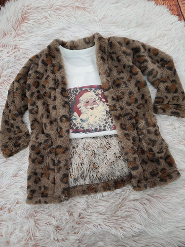 Girls Leopard Fur Cardigan w/pockets