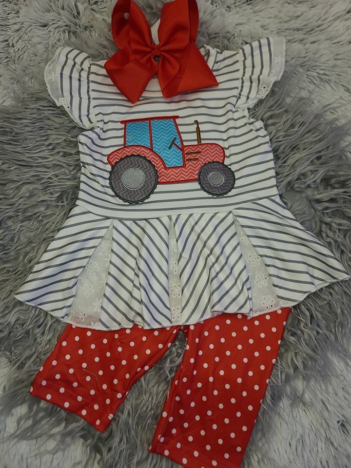 Girl's Striped Tractor 2pc