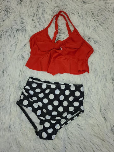 Red/ Polka Dot Tie Swim Suit