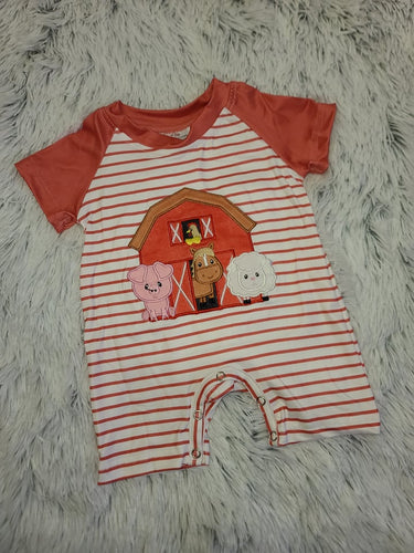 Red Striped Barn animal Romper