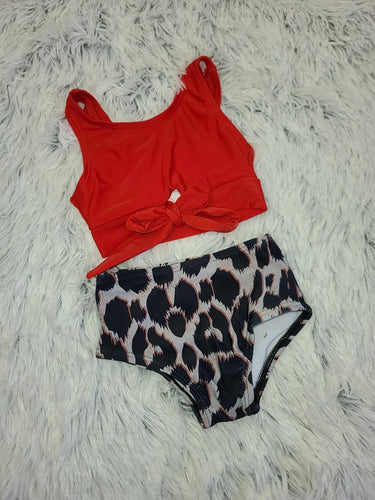 Red/Leopard Tie Swim Suit