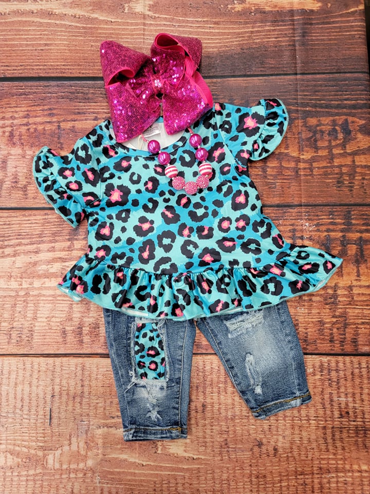 Blue Leopard Denim 2pc