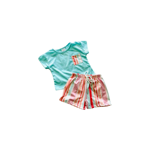 Blue/Pastel striped Short set