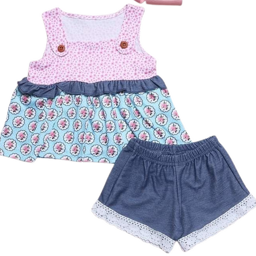 Pink/Denim Floral 2pc Short set