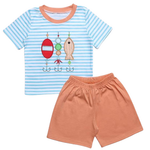 Boy's Coral Striped Fishing 2pc