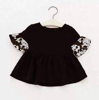 Black Cow Print Bell Sleeve Shirt