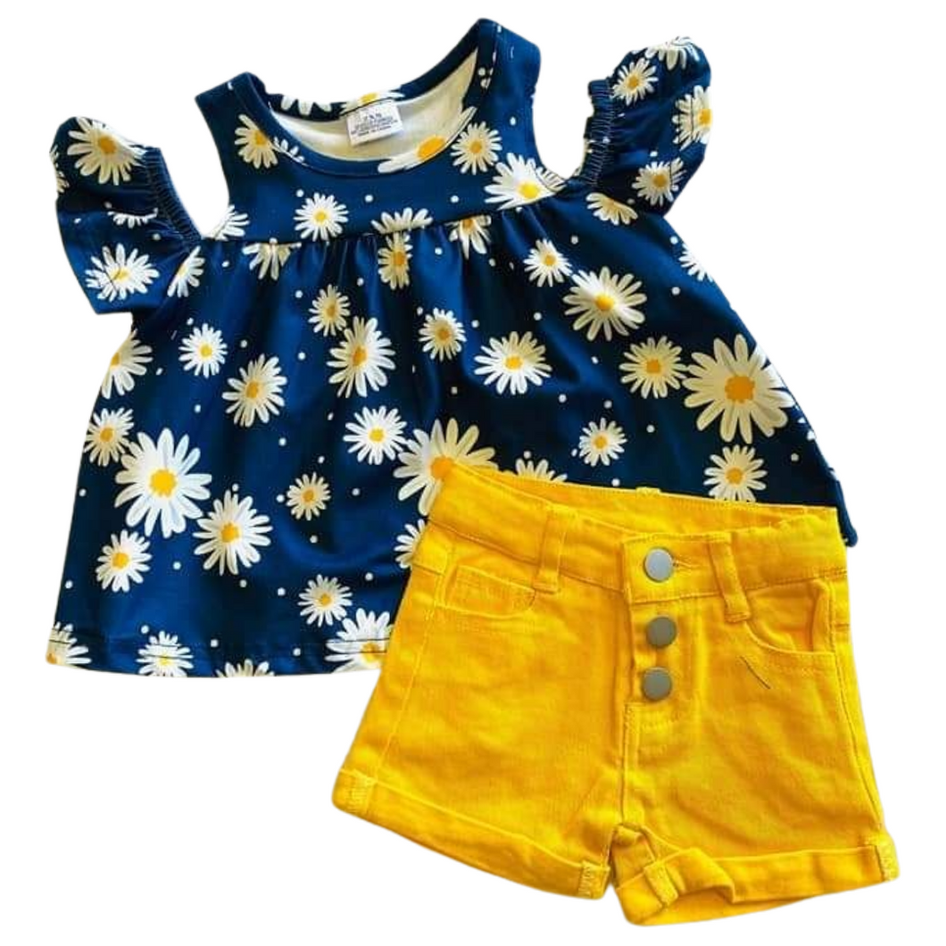 Yellow Denim Button Shorts