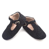 Black Leopard T-Strap Shoes