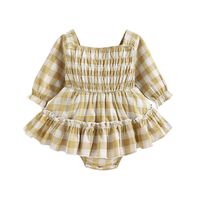 Load image into Gallery viewer, Khaki/White Gingham Onesie Dress