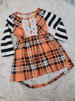 Orange/Plaid High-Low Dress