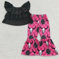 Black/pink Cow Ruffle set