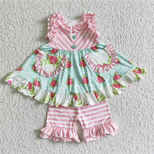 Pink/Mint Floral and Stripe 2pc