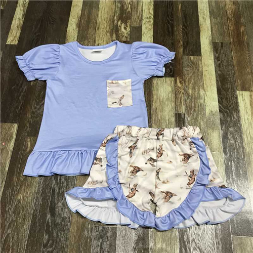 Girls Blue Ruffle Duck 2pc