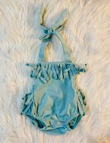 Turq/Suede Fringe Halter Onesie