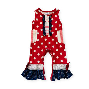 Red polka dot w/pockets romper