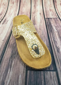 Gold Glittler T-Strap Sandal