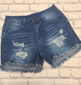 Dark Distressed Denim Shorts